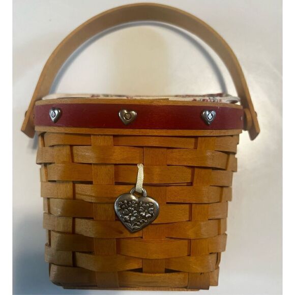 Longaberger Basket 2001 Sweetheart Red Love Notes Fabric Plastic Lined Charm - Picture 4 of 11
